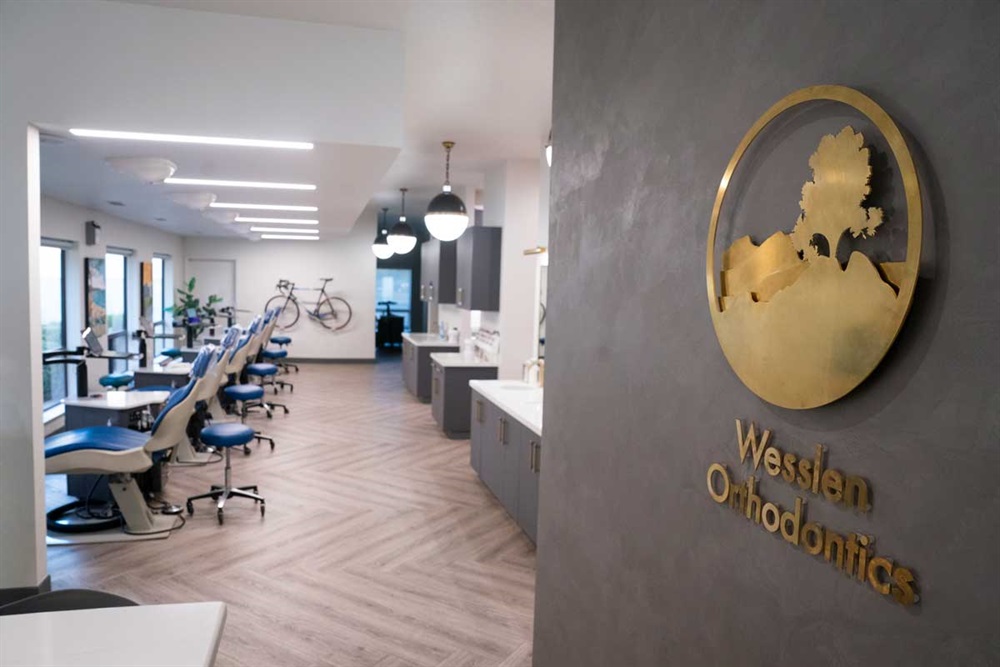 Clinic hallway with Wesslen Orthodontics wall mark